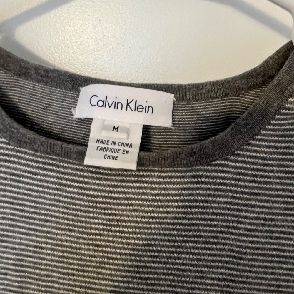 Calvin Klein 2 Piece Tank Top Cardigan Set Women 100% Cotton Gray White Stripe M - Picture 9 of 16